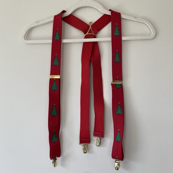 Vintage CAS West Germany Mens Suspenders Elastic Red Christmas Tree - Picture 2 of 10